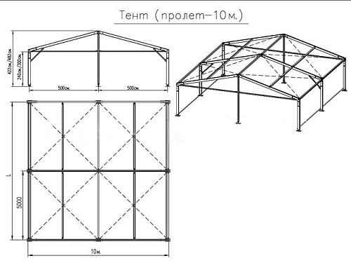 Тентовая конструкция шириной 10 м